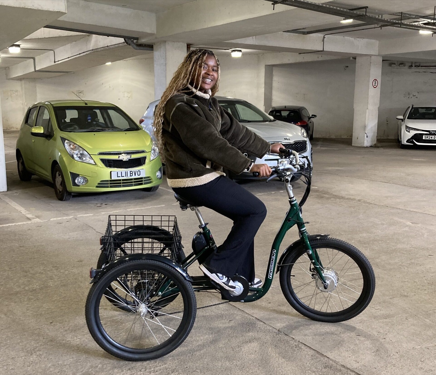 A rider on the Mission E-Volution electric trike