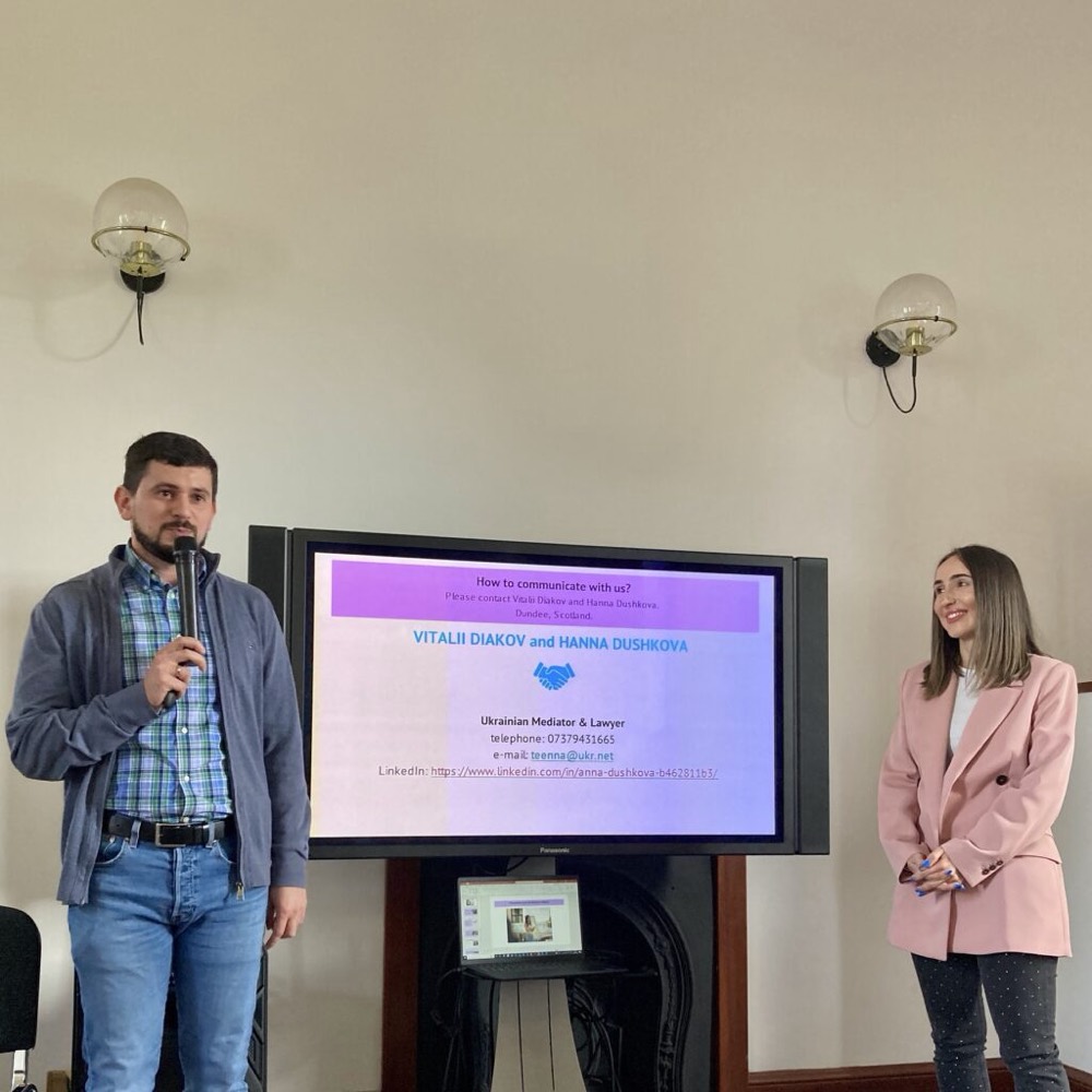 Hanna and Vitalii presenting Ukrainians Razam at The Circle Networking Event in Dundee